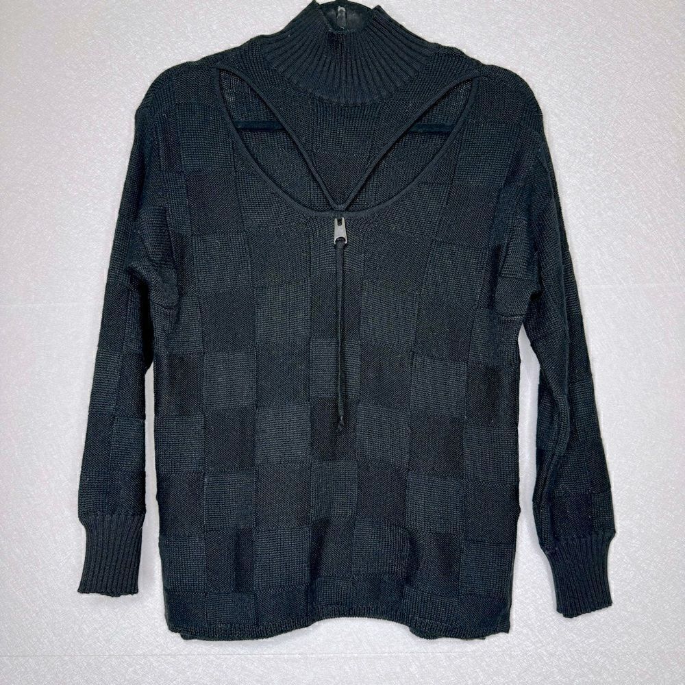 Lauren Vidal Checkered Cutout Sweater XS